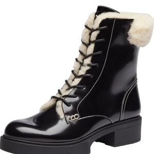 Coach Black and Cream Lace-Up Boots